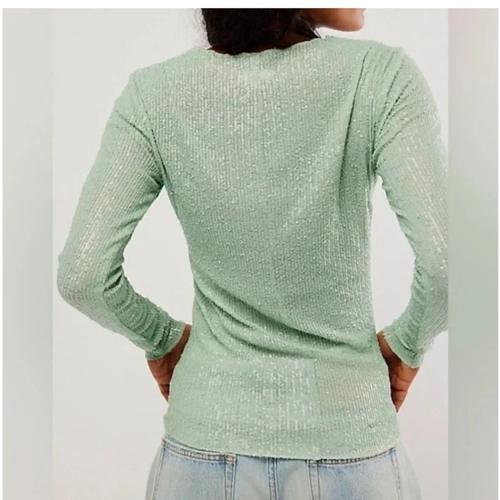 Free People Mint Green Long Sleeve Ribbed Top